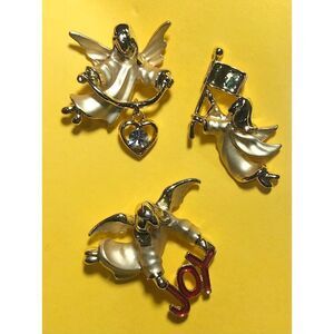 3 Angels by GiGi ,Christmas Brooches or Pins- Gold tone, 2 tone w/frosted areas